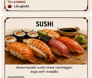 Måltidskort med sushi