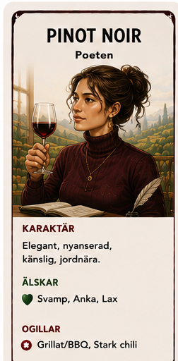 Vinkort med Pinot Noir